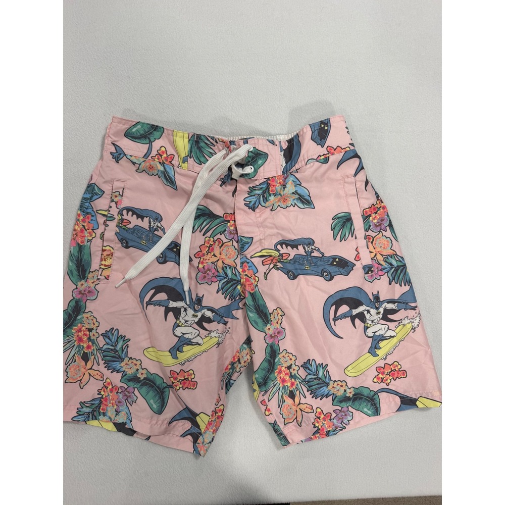 DC Comics Batman Surfing Hawaiian Swim Trunks Pink Mens XS Board Shorts